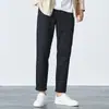 Calça Casual Cropped Masculina Outono/Inverno Tendência Estilo Coreano Slim Reta Stretch Cáqui Algodão Puro Bonito Homens