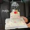 2.14 Dia dos Namorados Urso e Coelho em Forma de Coração Decoração de Bolo Guarda-Chuva Pequeno Transparente Casal Amor Acrílico Topper