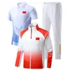 Roupas novas para treino T-shirt com lapela para homens e mulheres, conjunto esportivo, roupas familiares, conjunto de três peças, estilo nacional, roupas para treino de basquete e corrida