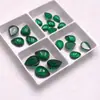 Anillo Liso de Forma de Lágrima con Base Plana Nano Verde Sintético, Piedra Suelta con Cara de Anillo Liso Curvada en Forma de Pera, Gema Sintética Esmeralda