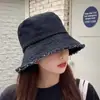Chapéu de Pescador Jeans Estilo Japonês para Mulheres, Faz o Rosto Parecer Menor, Chapéu Versátil Casual com Proteção Solar, Chapéu Bucket Moderno e de Alta Qualidade