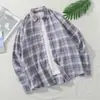 Camisa de Manga Larga para Hombre de Primavera y Otoño de Moda Chaqueta a Cuadros Juvenil Estilo Nuevo Casual Camisa de Estudiante de Moda Temperamento