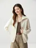 Cardigan de tricô de cashmere com zíper duplo e corte solto para mulheres, gola reversa, mangas compridas, casaco de tricô, ponto musgo, espessado, estilo simples