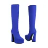 Botas Altas de Mujer Talla 34-45 para Otoño e Invierno con Punta Aguda, Gamuza, Talla Grande Transfronteriza, Botas de Mujer de Tacón Súper Alto, Zapatos de Tacón Grueso, Plataforma Impermeable