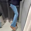 Jeans Bootcut Azules Elásticos para Mujer Primavera y Otoño 2025 Cintura Alta Ajustados Pierna Ancha Acampanados Pantalones Largos