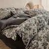 Lujo Ligero Gama Alta Pintura a Tinta Algodón Lavado Artesanal Cama Sábanas Funda de Edredón Juego de Cuatro Piezas Dormitorio Estudiante Individual Resistente a Manchas Juego de Tres Piezas