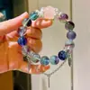 Mágico de Oz 12mm Alta Qualidade Gelo Transparente Roxo Fluorita Rosa Quartzo Pulseira