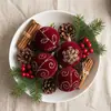 Ventas Directas de Fábrica Transfronterizo Amazon Bolas de Navidad Afelpadas Pintadas 6cm Set de 6 Piezas Adornos de Bolas de Navidad Decoraciones de Terciopelo