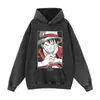 Moletom com capuz vintage desbotado e com estampas de mangá e anime, adequado para homens e mulheres, versátil para o outono e inverno casual