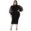Amazon 2022 Primavera/Verão Tamanho Grande Vestido Feminino de Malha Transparente Patchwork Cor Sólida Slim Vestido de Manga Longa