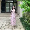 Fotos Reales de Ropa de Comercio Exterior para Mujer~ Vestido Floral con Tirantes Finos Estilo Vacaciones para Mujer, Nuevo Modelo Verano 2026, Vestido Largo con Estampado de Malla