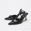 Zapatos de tacón alto elegantes para mujer, estilo nuevo de primavera, tacones de aguja de corte bajo a la moda con tiras traseras, punta fina, zapatos de tacón alto casual a la moda