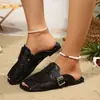 Sandalias elegantes de talla grande para mujer, listas para una cita, con hebilla brillante, sin cordones, punta abierta y suela plana