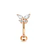 Piercing de Umbigo de Aço Inoxidável Transfronteiriço em Formato de T com Flor Borboleta Incrustada de Zircônia Moda Tendência Joias para Piercing Atacado