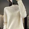 Camada base de tricô 100% lã estilo coreano, sem costura, peça única, gola semimeia, com vazados, suéter liso novo para outono e inverno, para mulheres