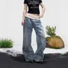 Jeans de Pierna Recta Sueltos Casuales de Lavado Vintage, Diseño Retro de Marca de Moda Estilo Americano, Unisex
