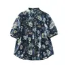 Camisa Estampada de Colores Claros de Manga Corta, Camisa Floral Estilo Chino, Top Fino Artístico Estilo Francés para Mujer para Verano