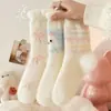 Meias Infantis Outono e Inverno Meias de Inverno de Desenho Animado de Vison Espessas Quentes Meias de Cano Médio para Bebê Menina Estudante