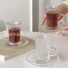 Taza con asa de cristal engrosado taza de café americana en relieve platillo juego de tazas de té negro turco resistente al calor taza de té exquisita