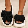 Pantuflas de lino con lazo para mujer, venta al por mayor transfronteriza, para uso en interiores en casa, pantuflas de suela gruesa, antideslizantes, ligeras y cómodas