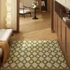 Alfombra de Piso de Bucle de Seda Verde Estilo Retro Francés de Lujo Ligero, Resistente a Manchas y al Desgaste, Felpudo para Puerta de Entrada, Alfombra de Piso Antideslizante para el Exterior de la Puerta