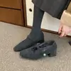 Zapatos Planos de Lana Grises con Punta Cuadrada y Tacón Grueso para Mujer, Estilo Invierno, Estilo Francés, Zapatos de Terciopelo para la Noche con Tacón Alto Mary Jane y Pelo