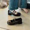 Zapatos Mary Jane Retro con Doble Hebilla para Mujer 2026 Otoño Nuevos Suela Gruesa Tacón Grueso Punta Redonda Zapatos de una Sola Pieza Estilo Francés con Falda Zapatos de Boca Baja