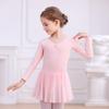 Roupas de Dança Tops Infantis Outono e Inverno Manga Longa Roupas de Treino Meninas Macacão de Treino Saia de Gaze Aberta com Laço