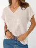 Verano 2026 Nuevo Estilo Europeo y Americano Amazon Transfronterizo Tallas Grandes Moda Femenina Casual Color Sólido Cepillado Cuello en V Manga Corta Camiseta