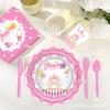 Mm055 Castillo de Princesa Fiesta de Niñas Fiesta Festiva Pancarta para 8 Personas Juego de 4 Piezas Plato de Papel Vaso de Papel