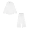 Traje Minimalista Estilo Old Money: Terno Branco para Mulheres, Nova Coleção Primavera/Verão 2026 Camisa com Proteção Solar de Algodão e Linho e Calça Larga Solta