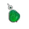 Colgante Buddha de Calcedonia Verde Transparente Hielo Incrustado Plateado al Por Mayor Nuevo Estilo Chino Collar de Ágata Verde Jade Colgante de Jade