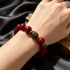 Pulsera de Cuentas Sutra del Corazón de Cinabrio para Protección en el Año de su Zodiaco, Atrae Riqueza y Buena Fortuna, Pulsera de Cuentas Budista, Adorno Cultural de Templo y Zona Escénica