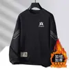 Moletom masculino com forro de fleece, estilo outono e inverno, gola redonda, manga longa, blusa básica, top casual solto versátil para homens