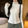 K1223 Cárdigan con cremallera y cuello alto para mujer, engrosado para otoño e invierno, corte ajustado, favorecedor, versátil, con bolsillos, top de manga larga
