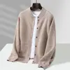 Novo Cardigan 100% Lã Pura Outono/Inverno para Homens, Gola Alta, Abotoado, Simples, Solto, Suéter Casaco de Tricô Grosso