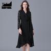 Luz madura estilo preto laço costura terno vestido das mulheres gordinha menina nova primavera com decote em V casual plus size vestido