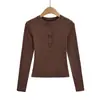 Camiseta Cálida de Terciopelo Francés de Manga Larga para Mujer en Otoño e Invierno, Top Ajustado, Estilo Puro Lustre Cuello Redondo Botones Inferiores Camiseta Interior