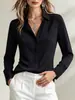 Camisa nueva de lujo ligero de manga larga color liso top de Amazon cárdigan tapeta oculta de botones holgada