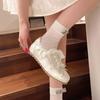 Sapatilhas Rosa Planas com Laço e Solado Macio 2024 Primavera e Verão Novos Casuais Versáteis Sapatos de Treino Alemães Sapatos Brancos para Mulheres