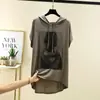 Camiseta Estampada de Manga Curta com Capuz em Modal para Mulheres Verão Solta Tamanho Grande Gordinha Top Casual Camisa Base Fina 2025