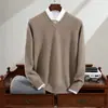 Suéter de cachemira para hombre, 100% cachemira pura, otoño e invierno, nuevo jersey de punto de manga larga con cuello en V y siete agujas.