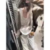 Traje de moda para mujer estilo perezoso tirantes chaleco cuello en U verano casual fino papel de carne top protector solar cárdigan