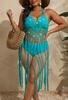 Nuevo Vestido de Tirantes con Lentejuelas y Empalme Transfronterizo Europeo y Americano para Mujer de Talla Grande, Vacaciones, Flecos Largos, Cubre Bikini