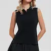 Camiseta de Tênis Novo Estilo Transfronteiriça Feminina Gola Lapela Sem Manga Camisa Polo de Golfe Respirável para Esportes ao Ar Livre Camisa de Manga Curta para Corrida