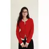Suéter de lana estilo coreano para mujer con cuello redondo único, diseño de dos piezas falso, cárdigan tejido con bloques de color y mangas largas, abrigo de cachemira