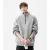Moletom masculino com zíper parcial, nova coleção primavera/outono 2026, estilo retro americano, peso pesado, moderno, modelagem solta, casual, jaqueta com gola alta