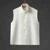 Colete Jacquard Geométrico Casual Tendência Nacional Outono/Inverno 2025 Fivela de Cobre Estilo Chinês Gola Alta Sem Mangas Jaqueta Colete Traje Tang