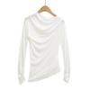 Cl25131-25 Nuevo Estilo Otoño Estilo Europeo y Americano Camiseta Interior Asimétrica Top para Mujer Camiseta Ligera Ligeramente Transparente de Manga Larga