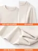 Camiseta de manga larga con cuello redondo para talla grande, camiseta básica engrosada para mujer para otoño e invierno, alta elasticidad, tejido cepillado, top con estampado de espina de pescado